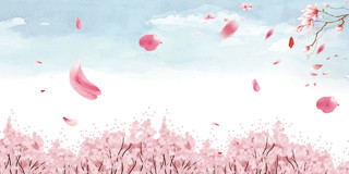 手绘桃花花瓣插画桃花节宣传海报展板粉色背景素材